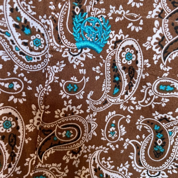 Cinch Men’s Large Paisley Brown and Turquoise Long Sleeve Button Down Shirt - Picture 3 of 5